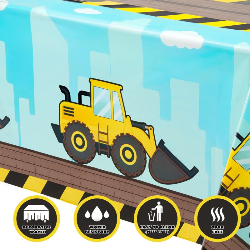 WERNNSAI 2 PCS Construction Table Cloth - Construction Birthday Party Supplies Plastic Dump Truck Tablecloth Excavator Table Cover Tables Decorations Favors 54'' x 108'' - Image 2